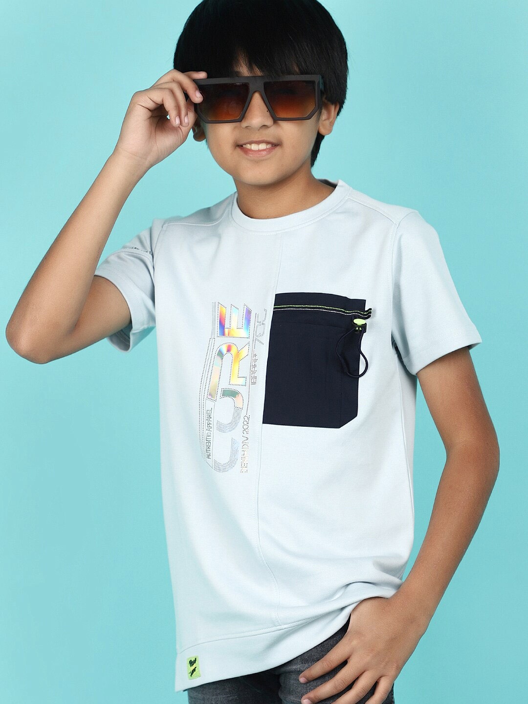 

V-Mart Boys Typography Printed Pockets Cotton T-shirt, Blue