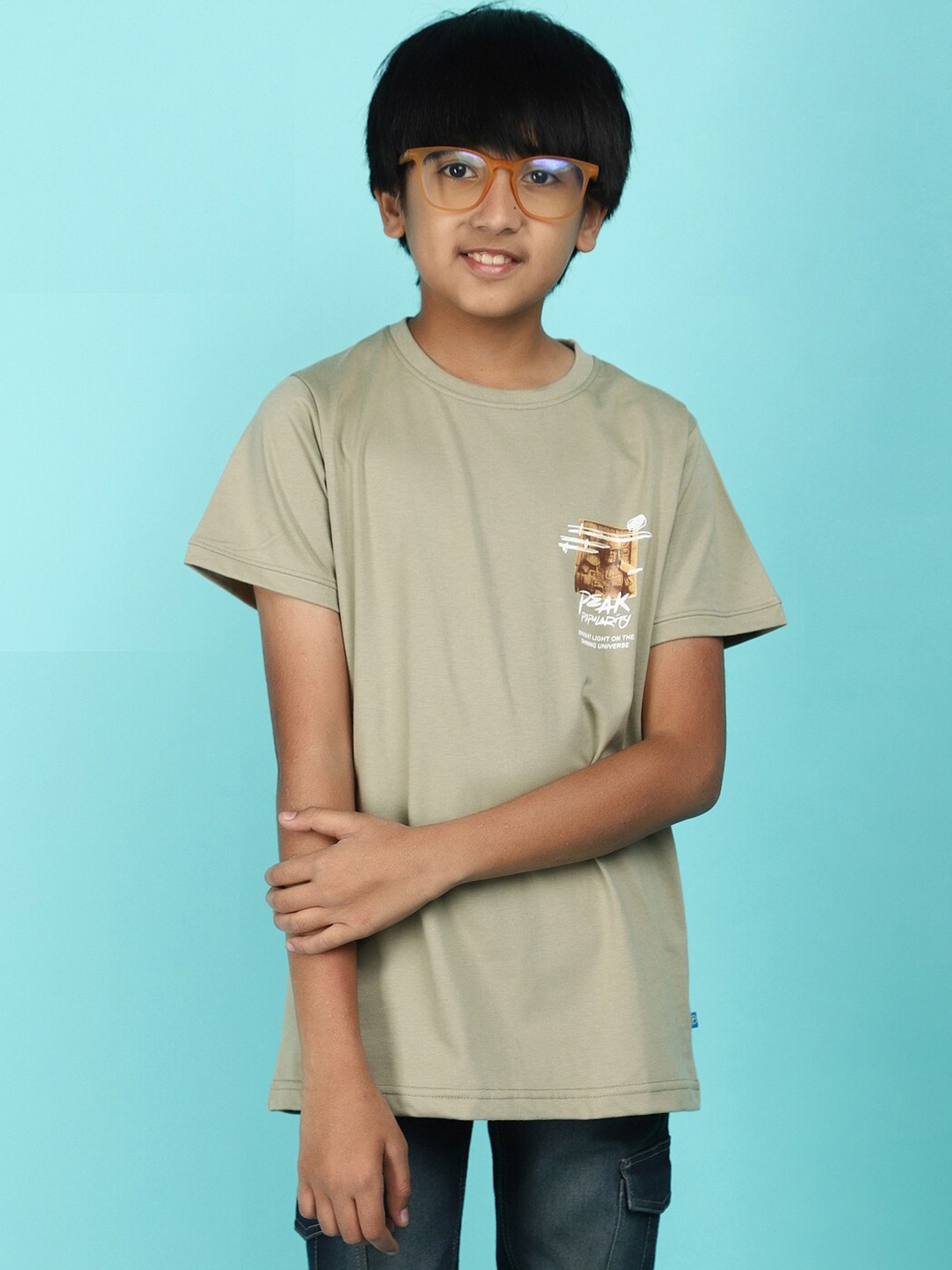 

V-Mart Boys Round Neck Short Sleeves Printed Cotton T-shirt, Green