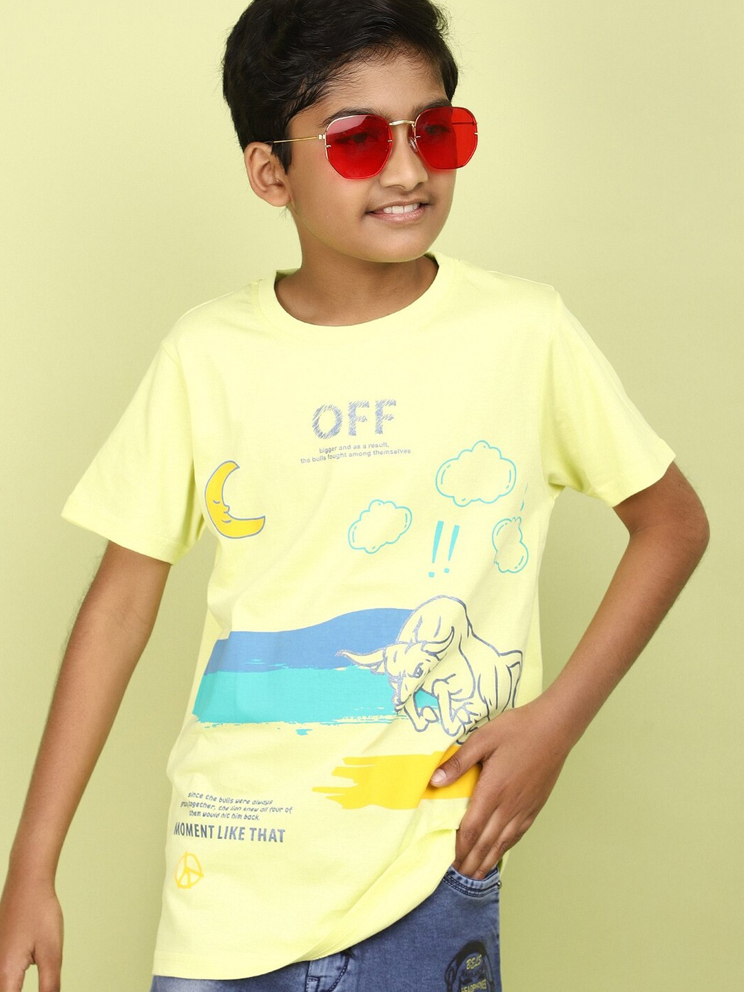 

V-Mart Boys Graphic Printed Round Neck Cotton T-shirt, Yellow