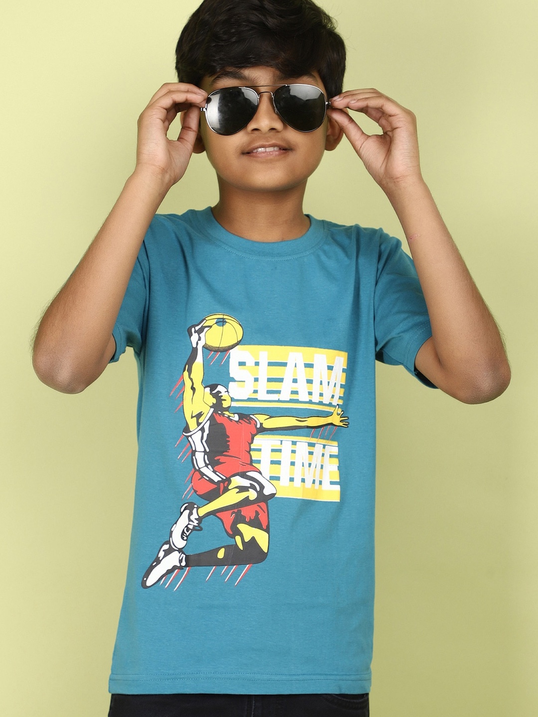 

V-Mart Boys Graphic Printed Round Neck Cotton T-shirt, Teal