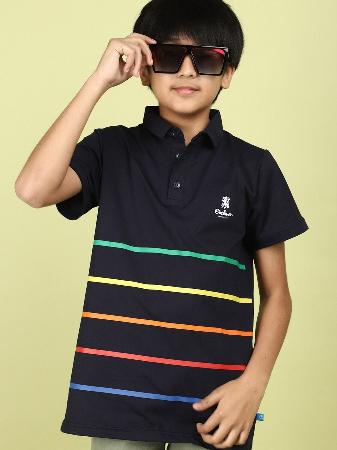 

V-Mart Boys Striped Polo Collar T-shirt, Navy blue