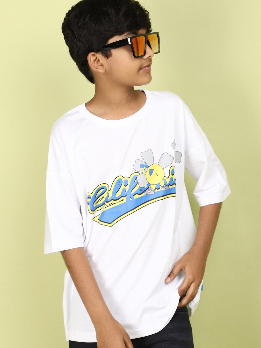

V-Mart Boys Typography Printed Drop Shoulder Sleeves Cotton Casual T-shirt, White
