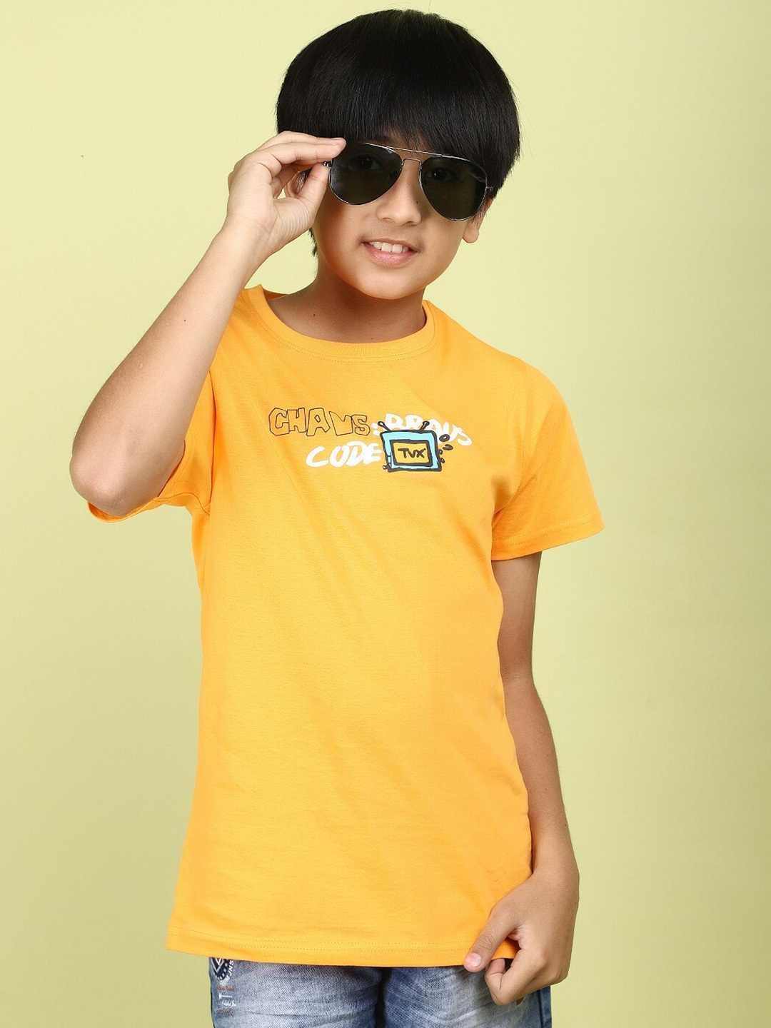 

V-Mart Boys Printed Round Neck Short Sleeves Cotton T-shirt, Orange
