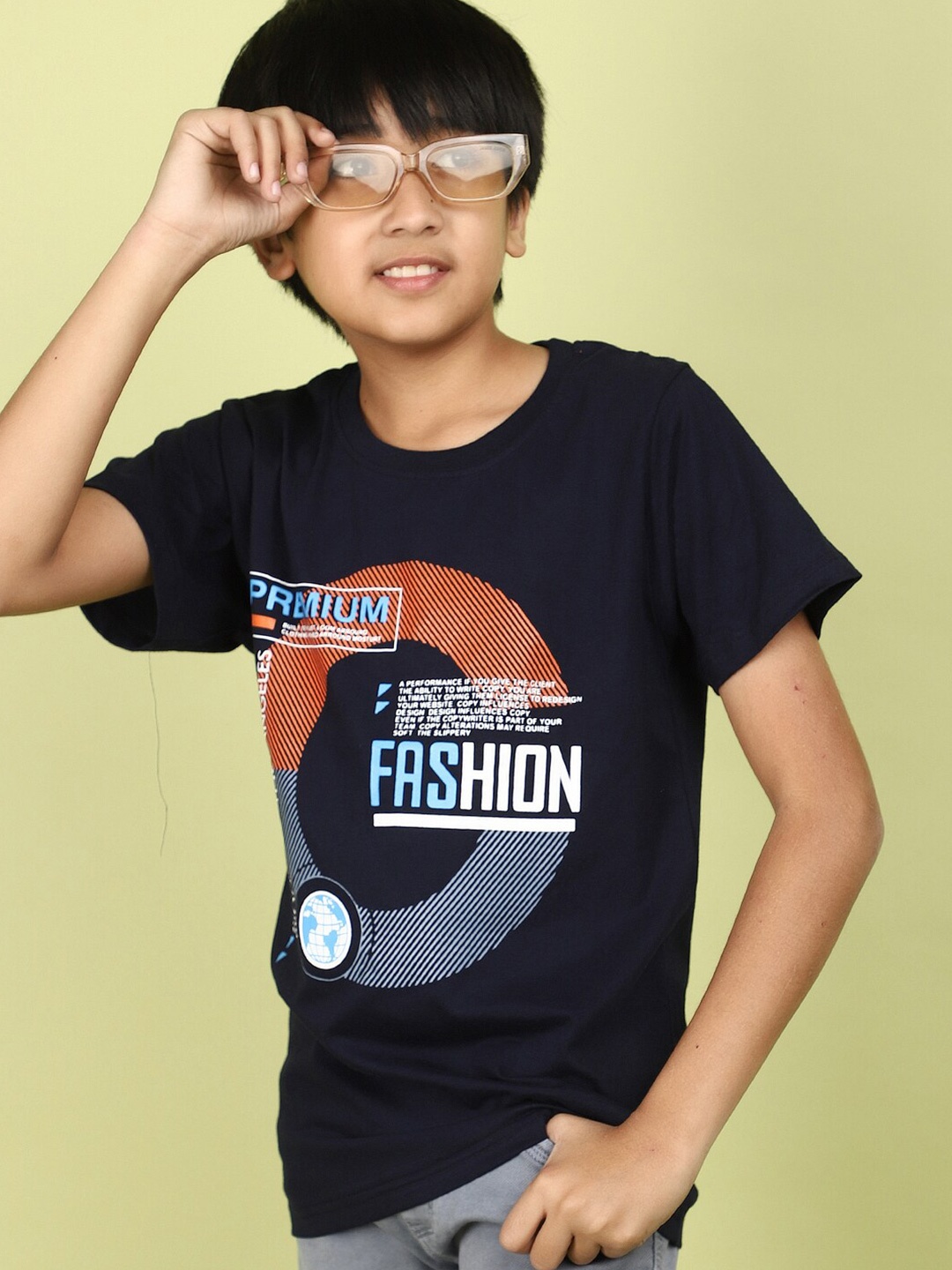 

V-Mart Boys Graphic Printed Round Neck Cotton T-shirt, Navy blue