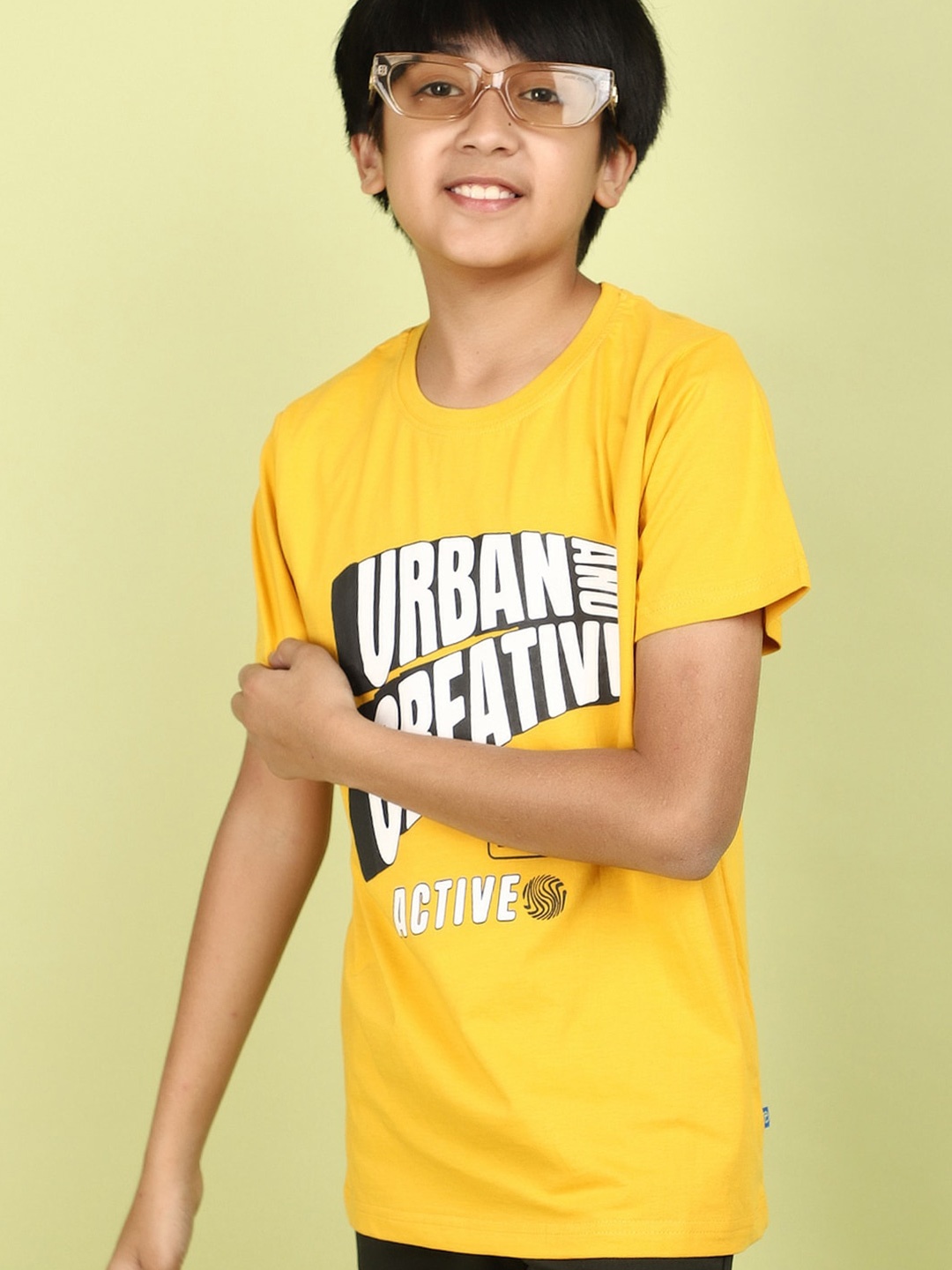 V-Mart Boys Typography Printed Cotton T-shirt, Yellow