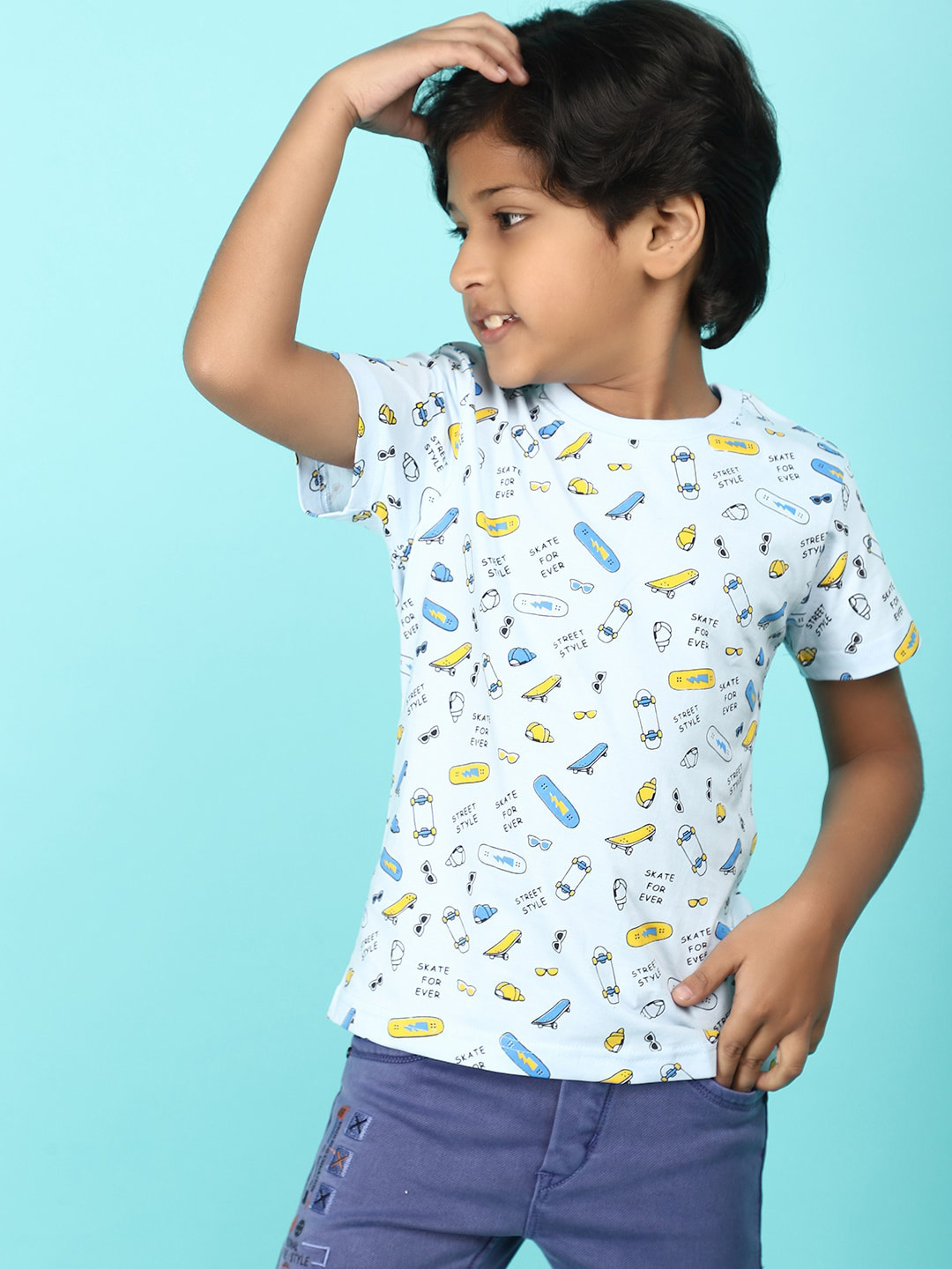

V-Mart Boys Printed Cotton T-shirt, Blue