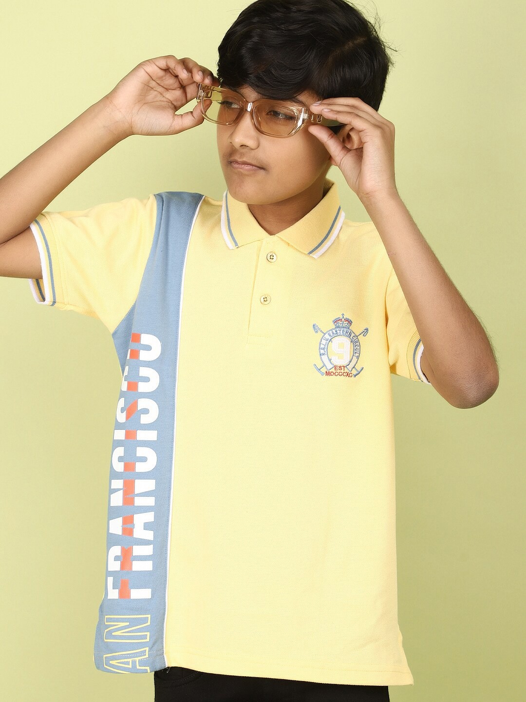

V-Mart Boys Typography Printed Polo Collar Short Sleeves Regular Fit T-shirt, Yellow