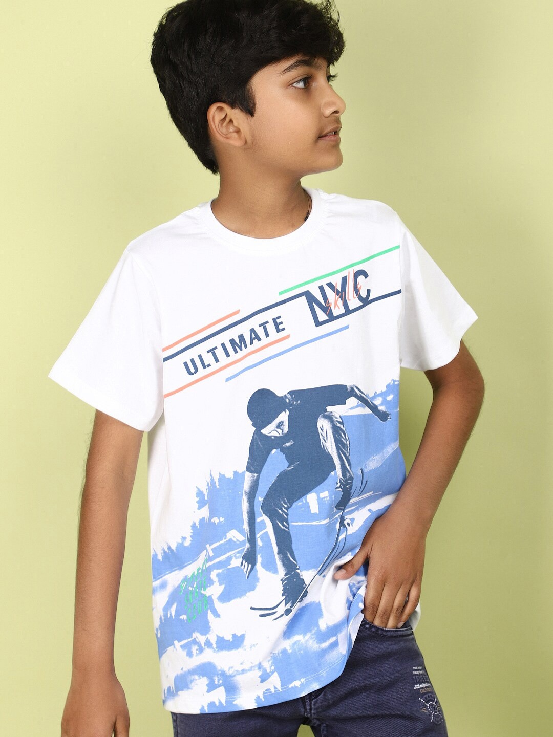 

V-Mart Boys Graphic Printed Cotton T-shirt, White