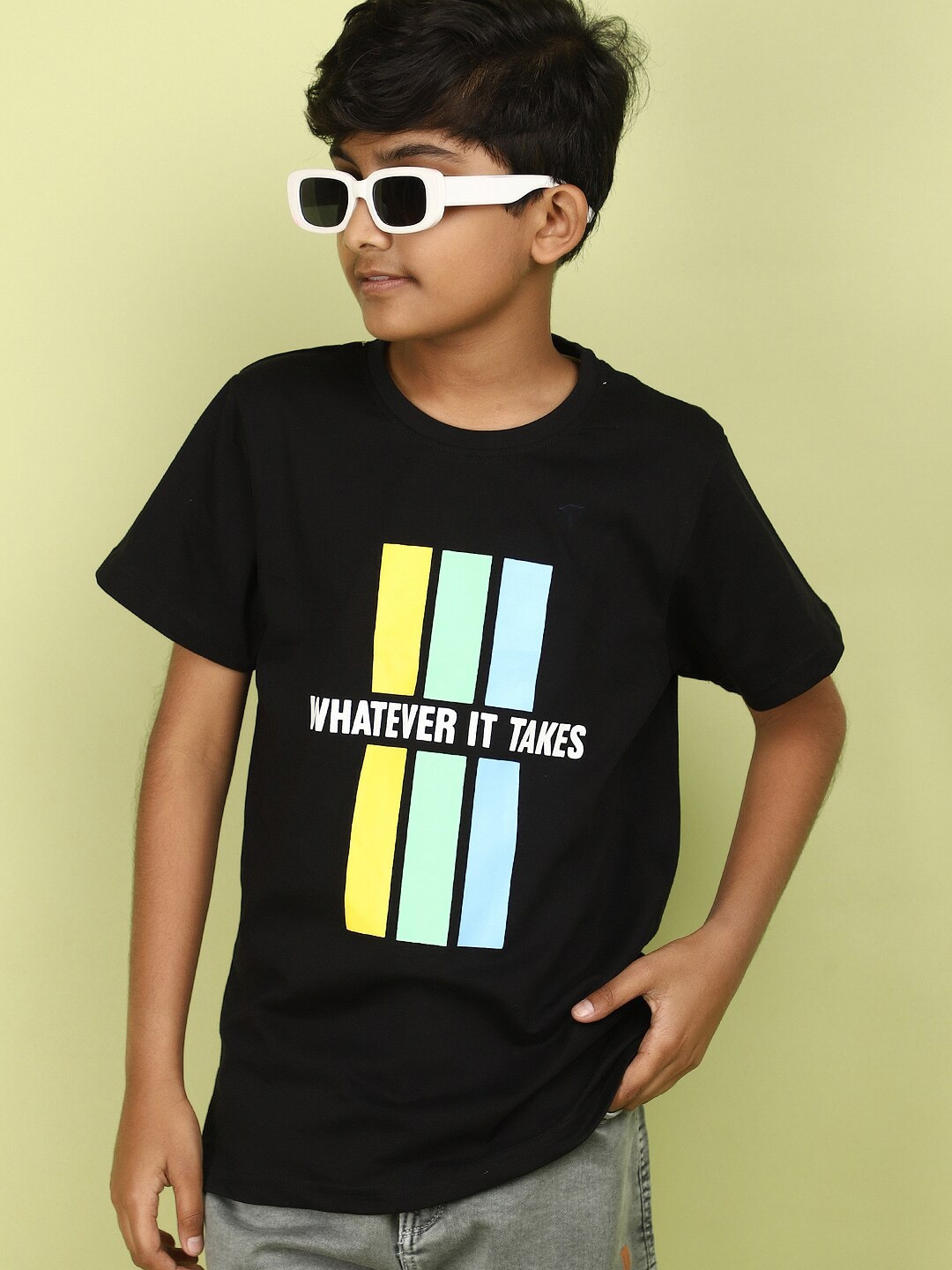 

V-Mart Boys Typography Printed Cotton T-shirt, Black