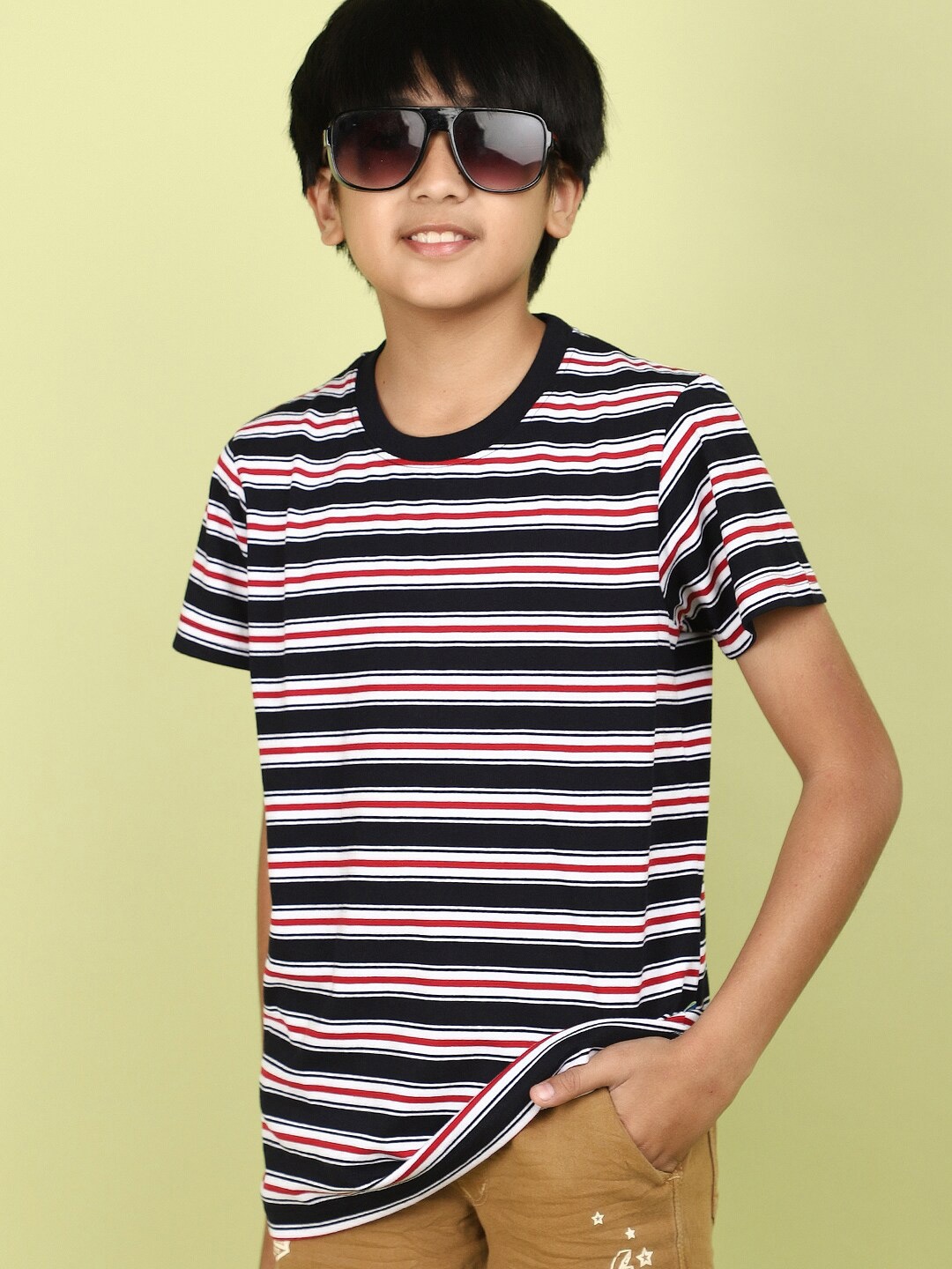 

V-Mart Boys Striped Round Neck Cotton T-shirt, Blue