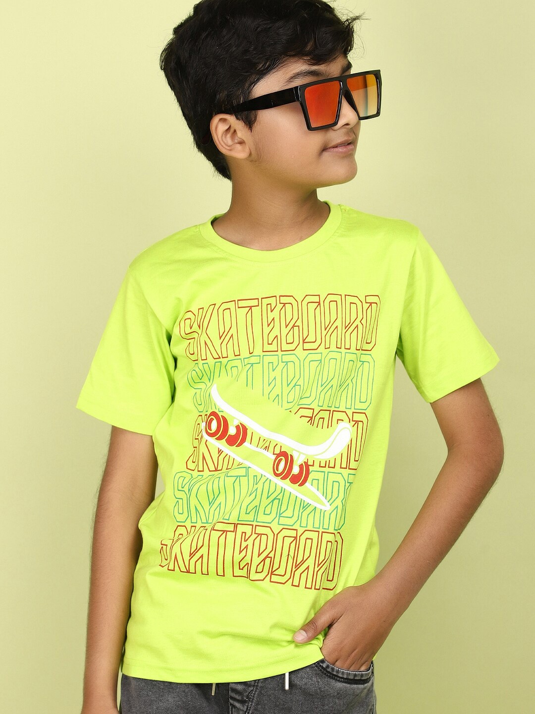 

V-Mart Boys Typography Printed Cotton T-shirt, Green