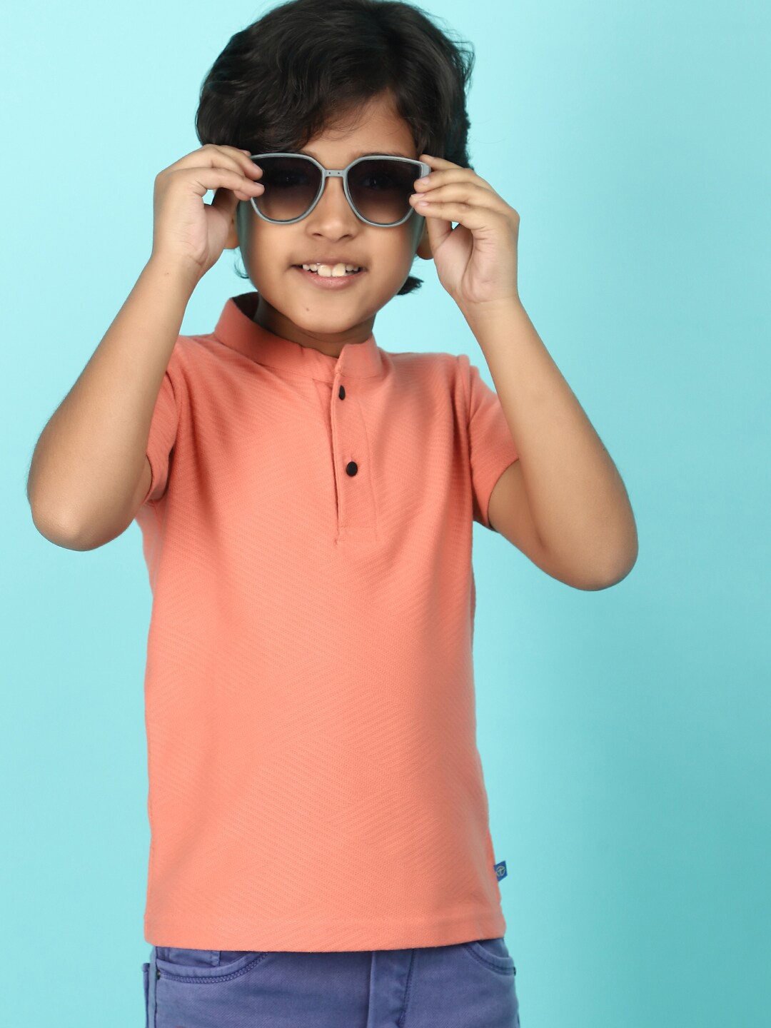 

V-Mart Boys Mandarin Collar Cotton Casual T-shirt, Pink