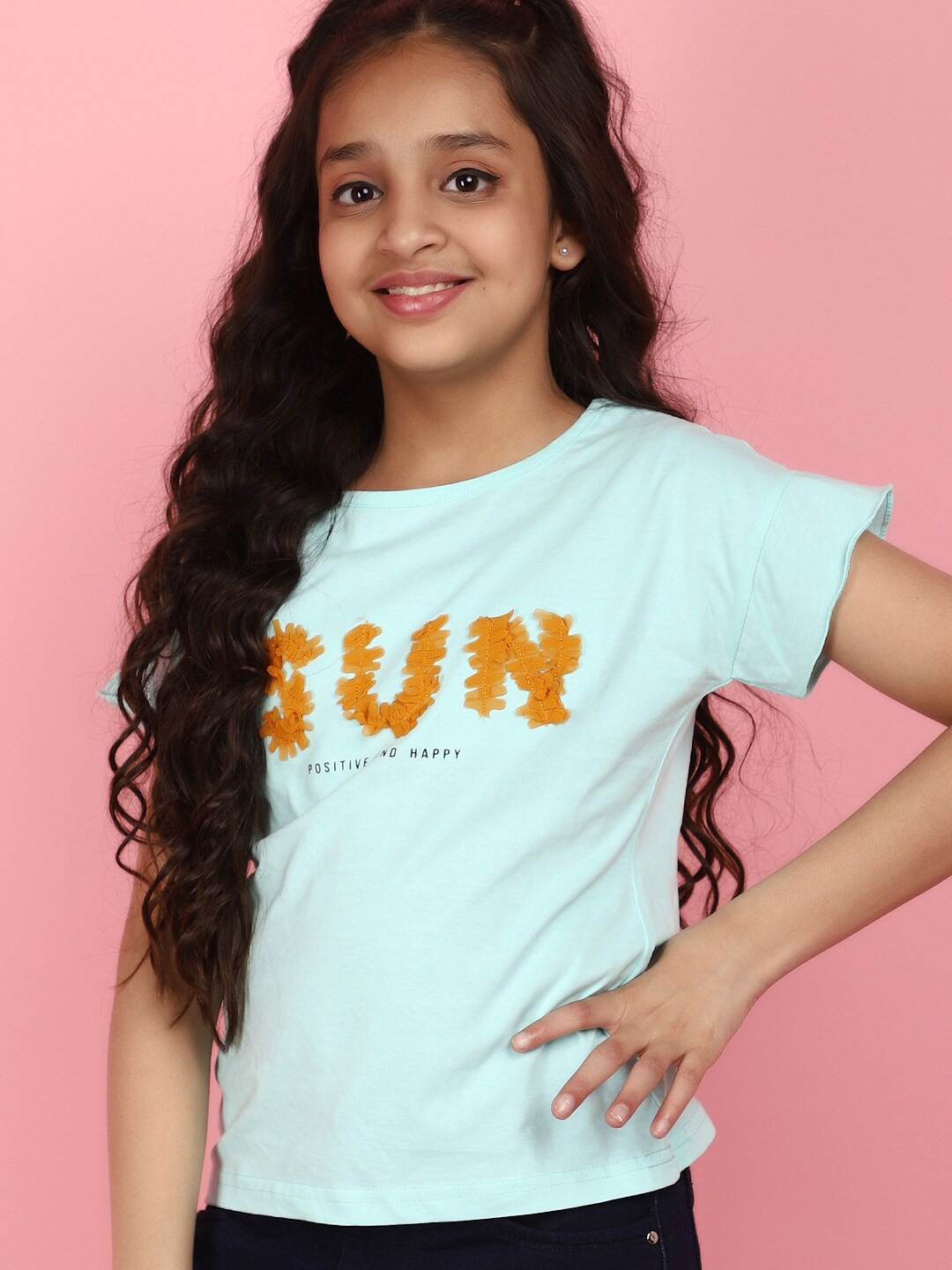 

V-Mart Girls Typography Printed Cotton T-shirt, Blue