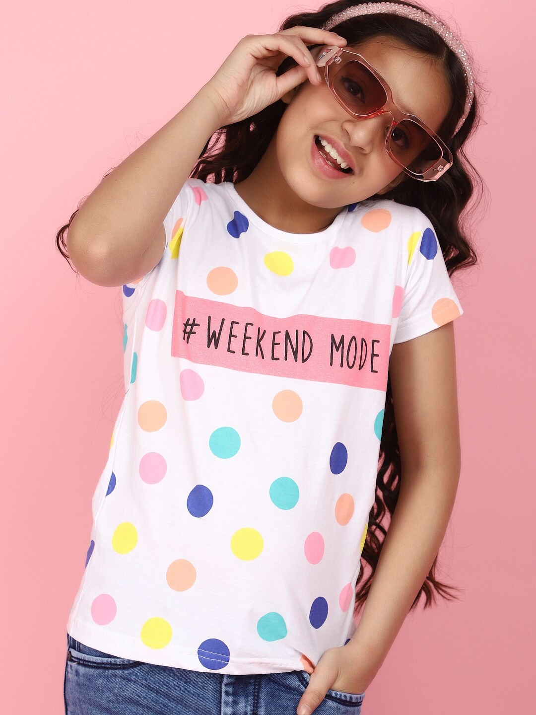 

V-Mart Girls Graphic Printed Round Neck Cotton T-shirt, White