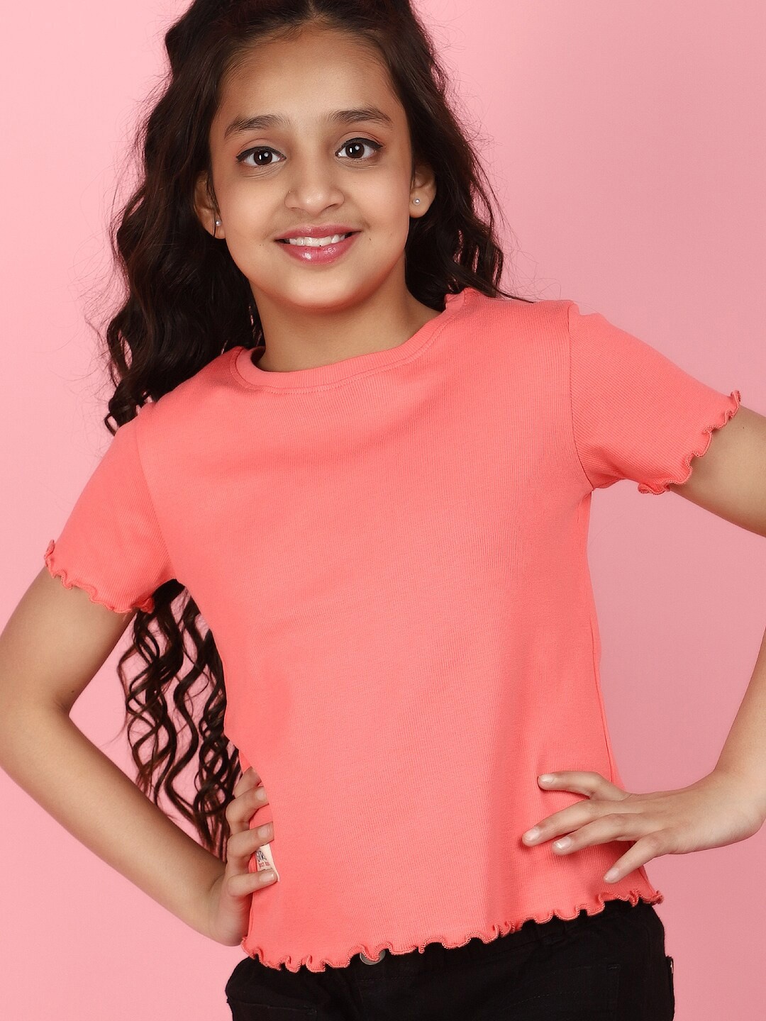 

V-Mart Girls Round Neck Casual T-shirt, Orange