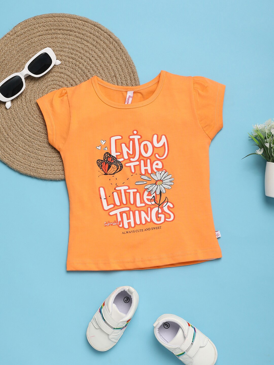 V-Mart Girls Typography Printed Cotton T-shirt, Orange