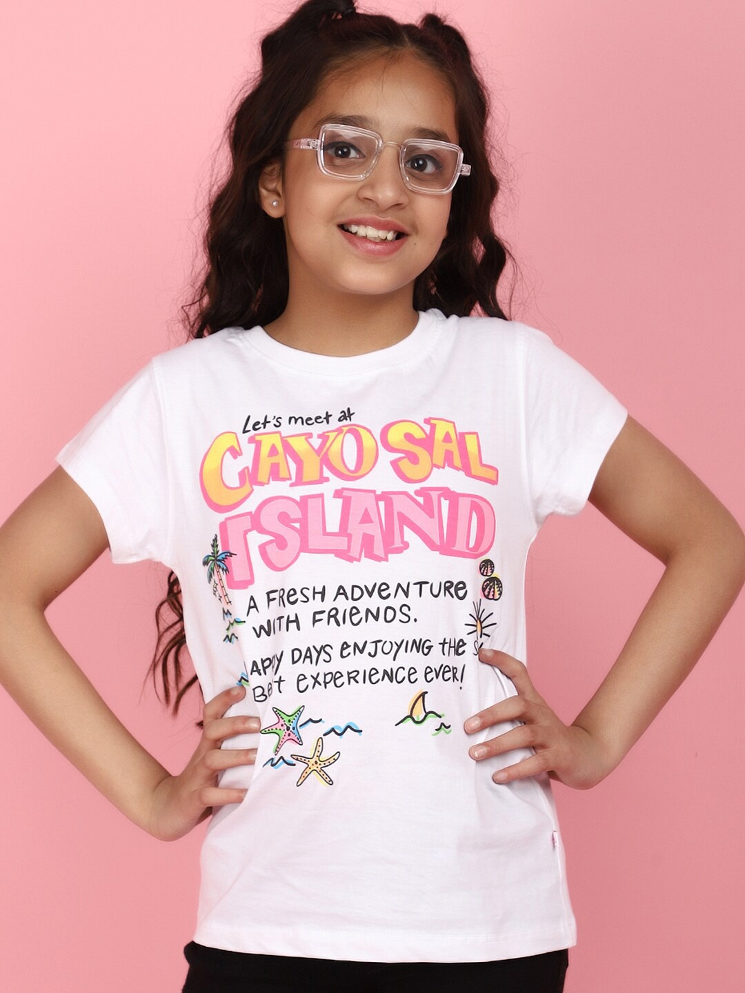 

V-Mart Girls Typography Printed Cotton T-shirt, White