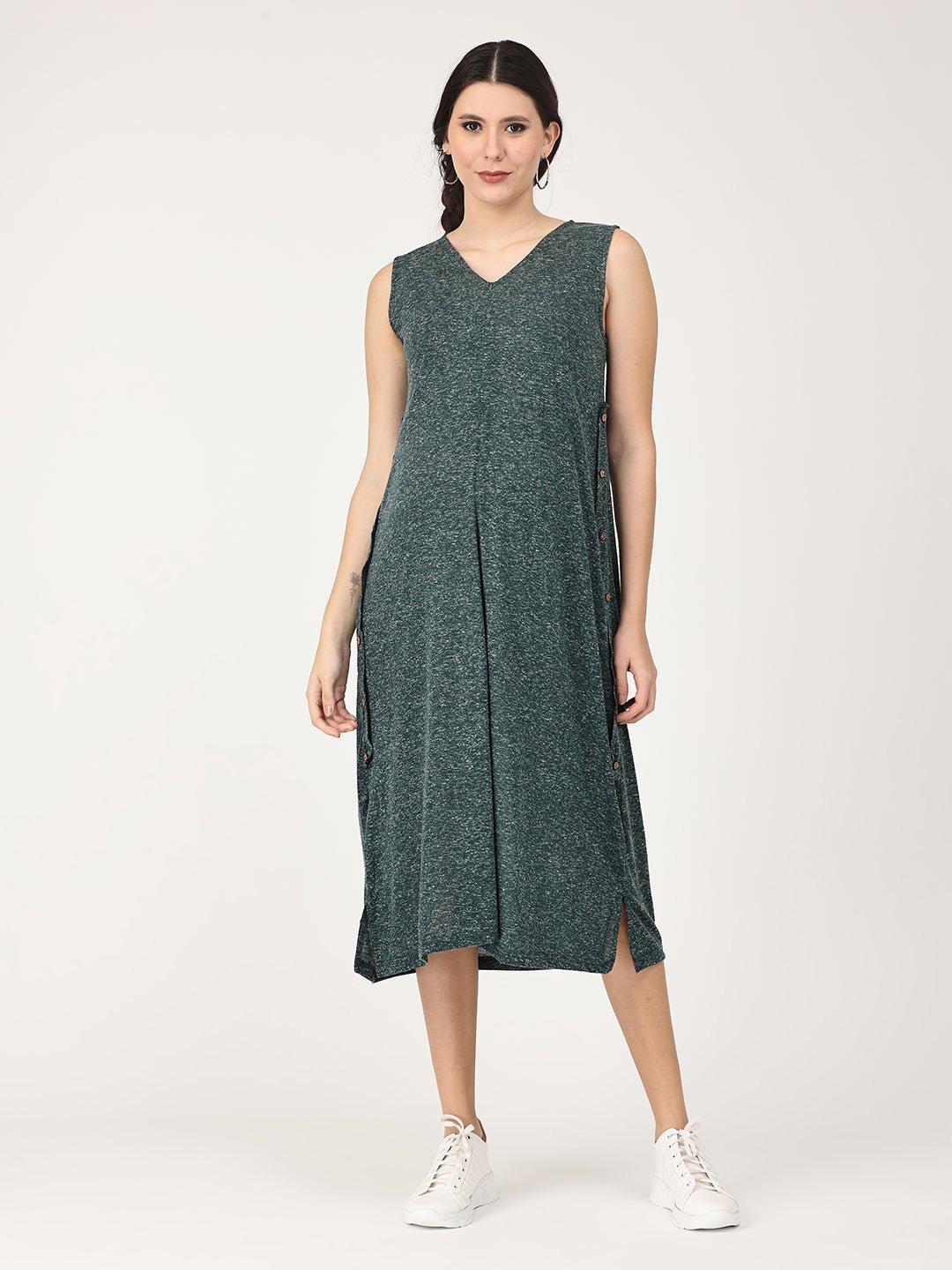 

The Mom Store Printed Cotton A-Line Midi Maternity Dress, Green