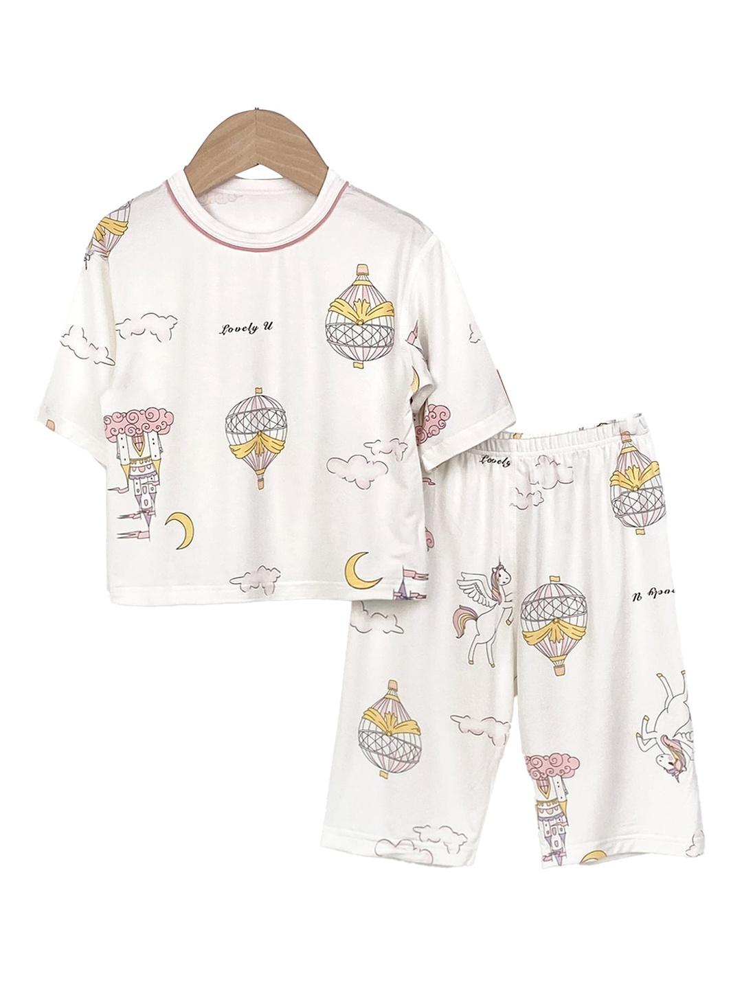 

StyleCast x Revolte Kids Printed Cotton Night Suit, White