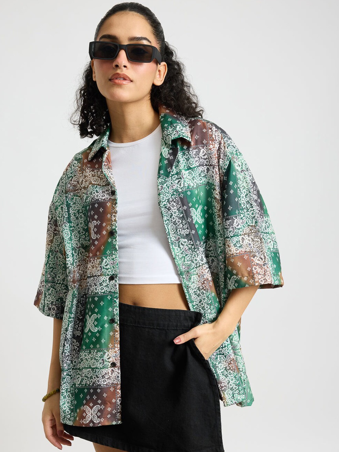 

FREAKINS Floral Opaque Printed Casual Shirt, Green