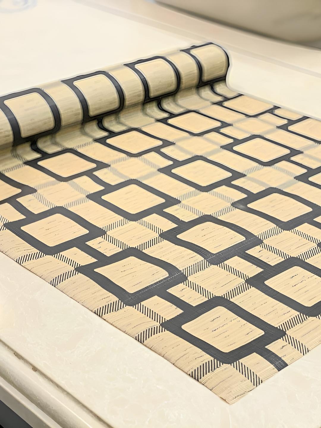 

REVEXO Beige & Grey Printed Water-Resistant Drawer Mat