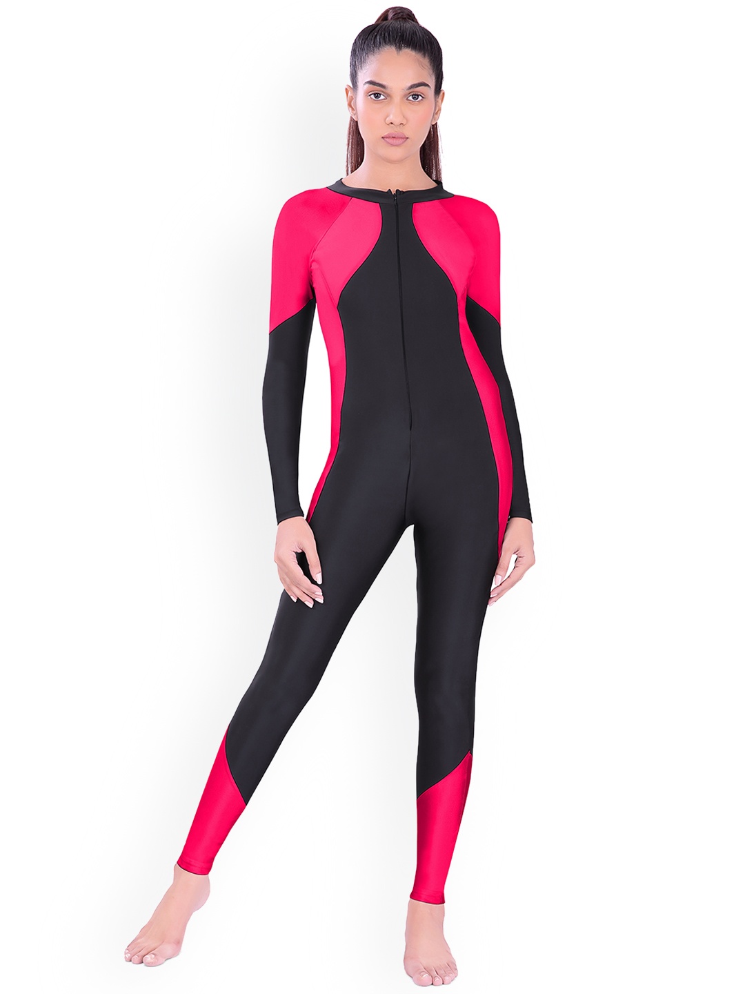 Fiesta Clara Colorblocked Swim Leg Suit, Fuchsia