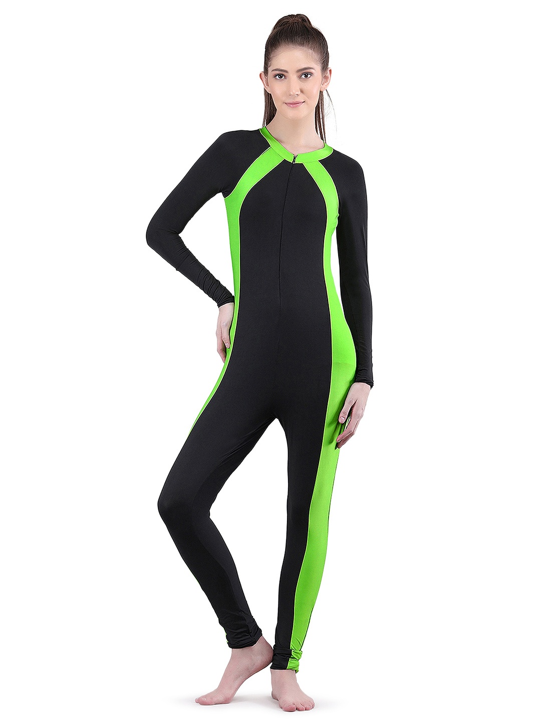 

Fiesta Clara Colourblocked Round Neck Legsuit, Green