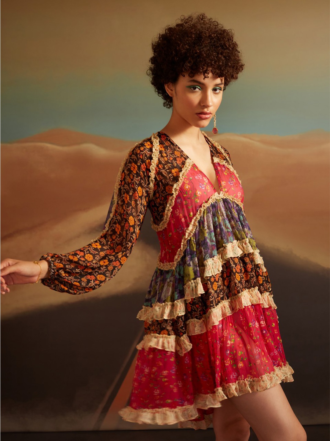 

VERB BY PALLAVI SINGHEE Ethnic Motifs Print Georgette A-Line Dress, Multi