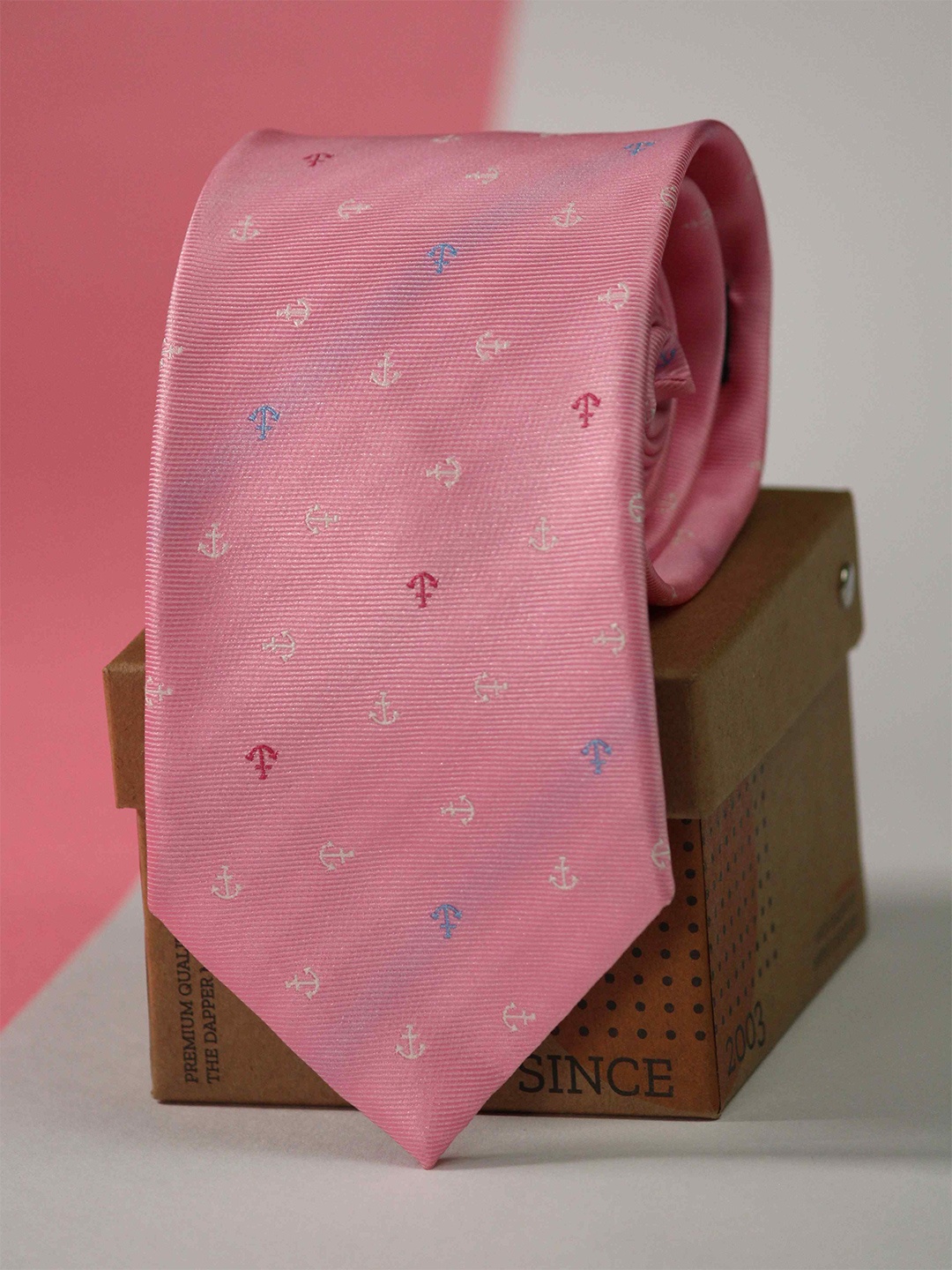 

Tossido Men Woven Design Broad Tie, Pink