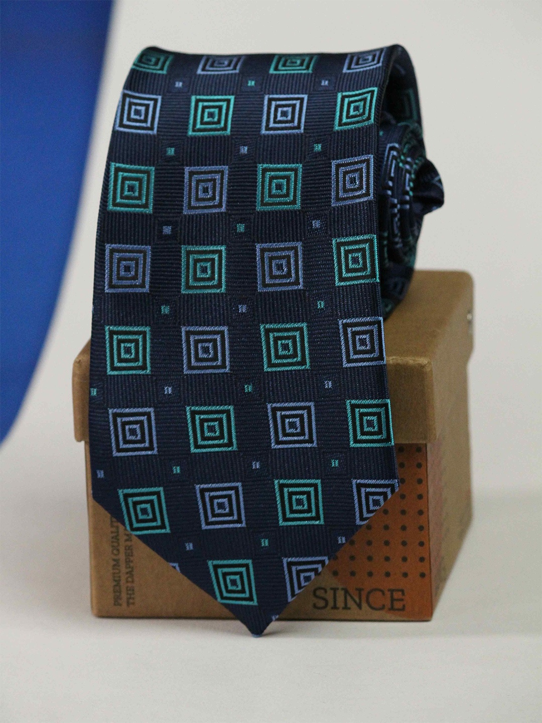 

Tossido Men Geometric Woven Design Broad Tie, Blue