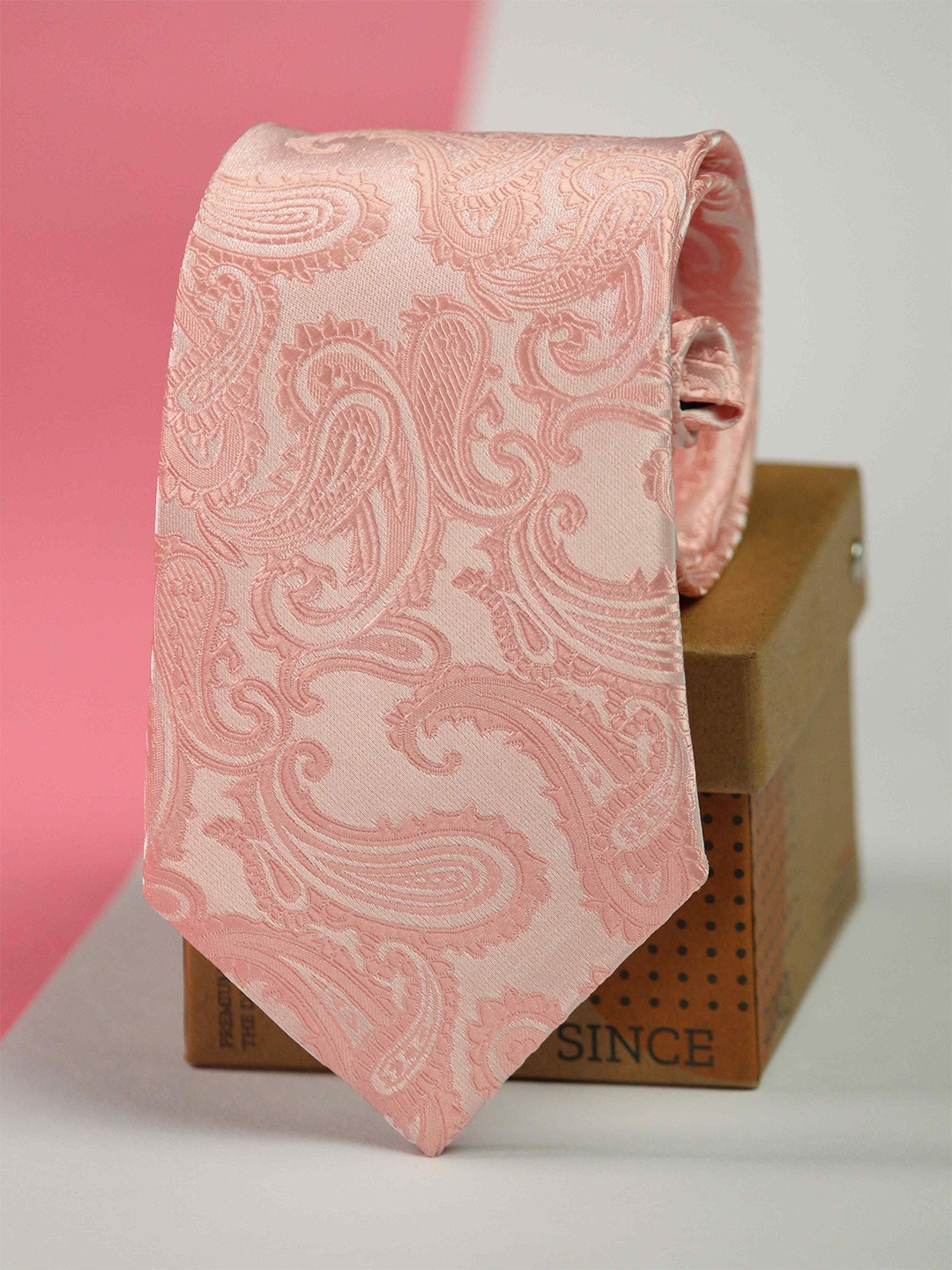 

Tossido Men Woven Design Broad Tie, Peach