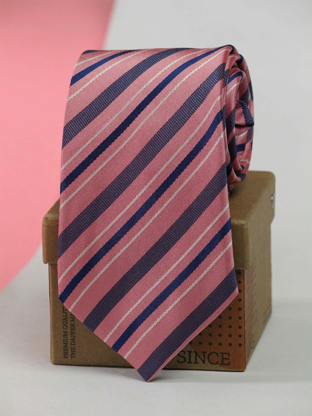 

Tossido Men Striped Broad Tie, Pink