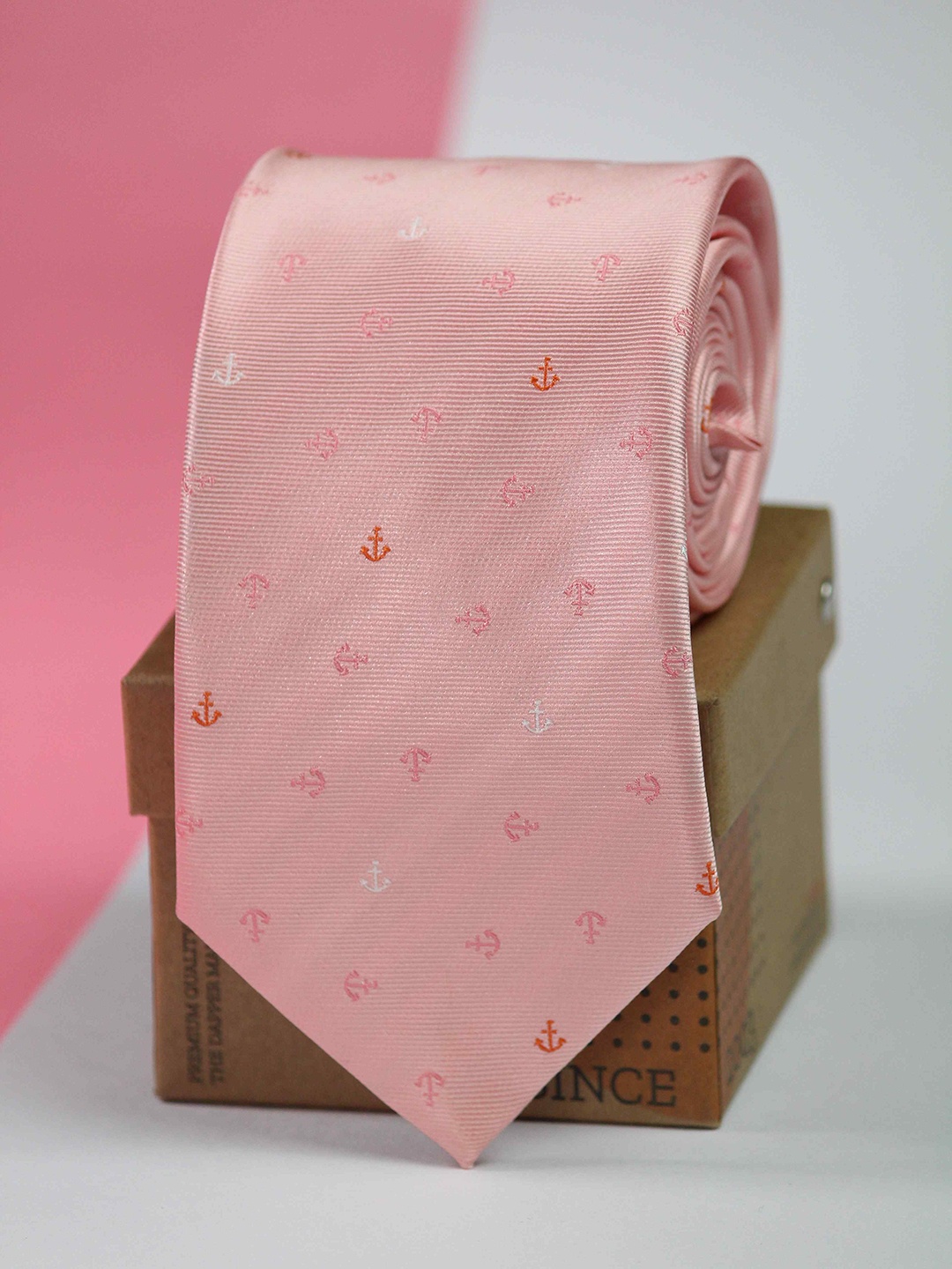 

Tossido Men Woven Design Broad Tie, Peach