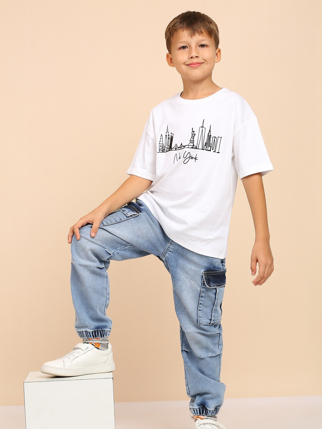 

My Milestones Boys Graphic Printed Cotton T-Shirt, White