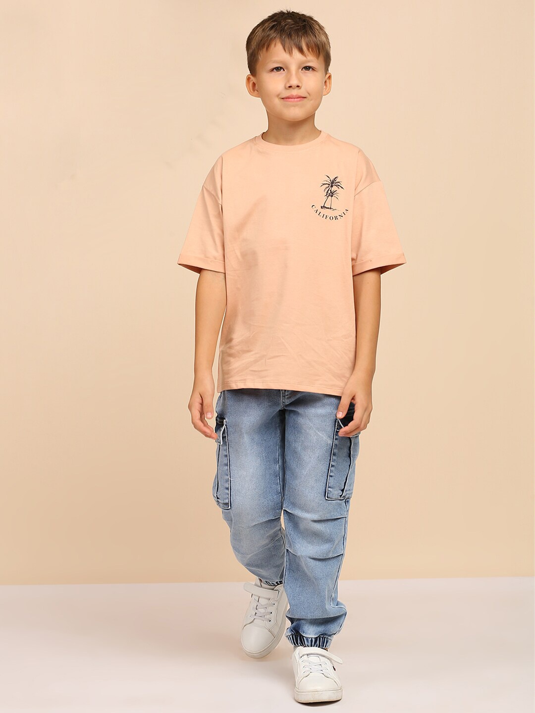 

My Milestones Boys Graphic Printed Cotton T-Shirt, Peach