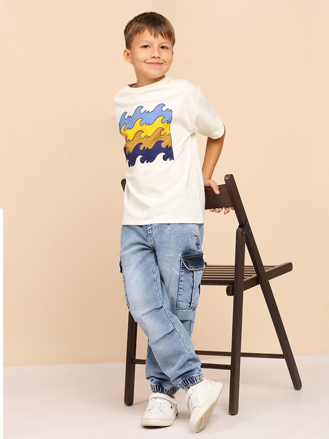

My Milestones Boys Graphic Printed Cotton T-Shirt, Off white