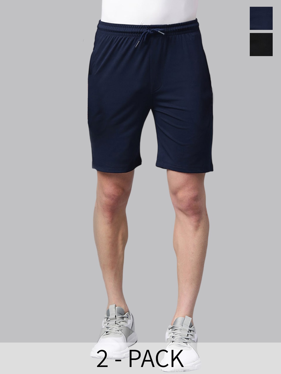 

TOM BURG Men Pack Of 2 Skinny Fit Sports Shorts, Navy blue