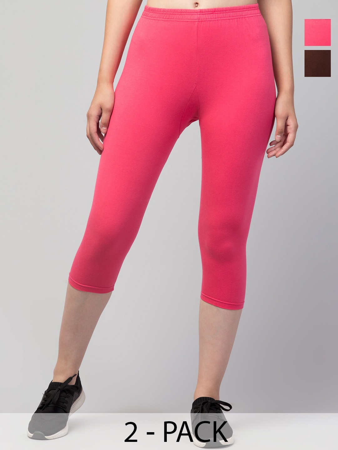 

A-Okay Pack Of 2 Mid Rise Skinny Fit Capris, Pink