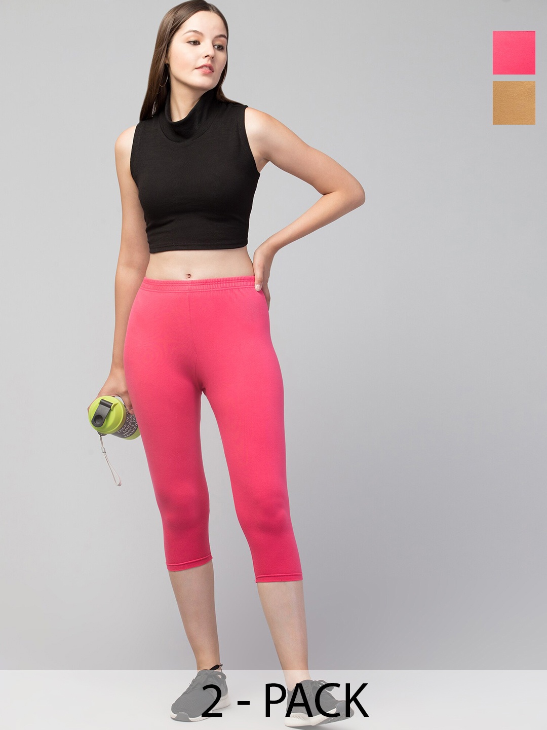 

A-Okay Pack Of 2 Mid Rise Skinny Fit Capris, Pink