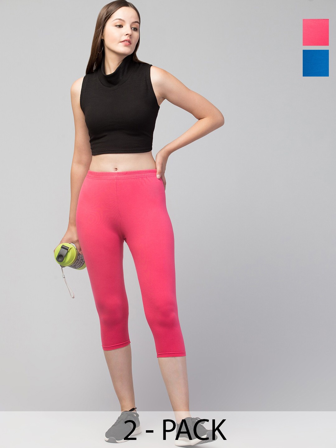 

A-Okay Pack of 2 Skinny Fit Mid-Rise Capris, Pink