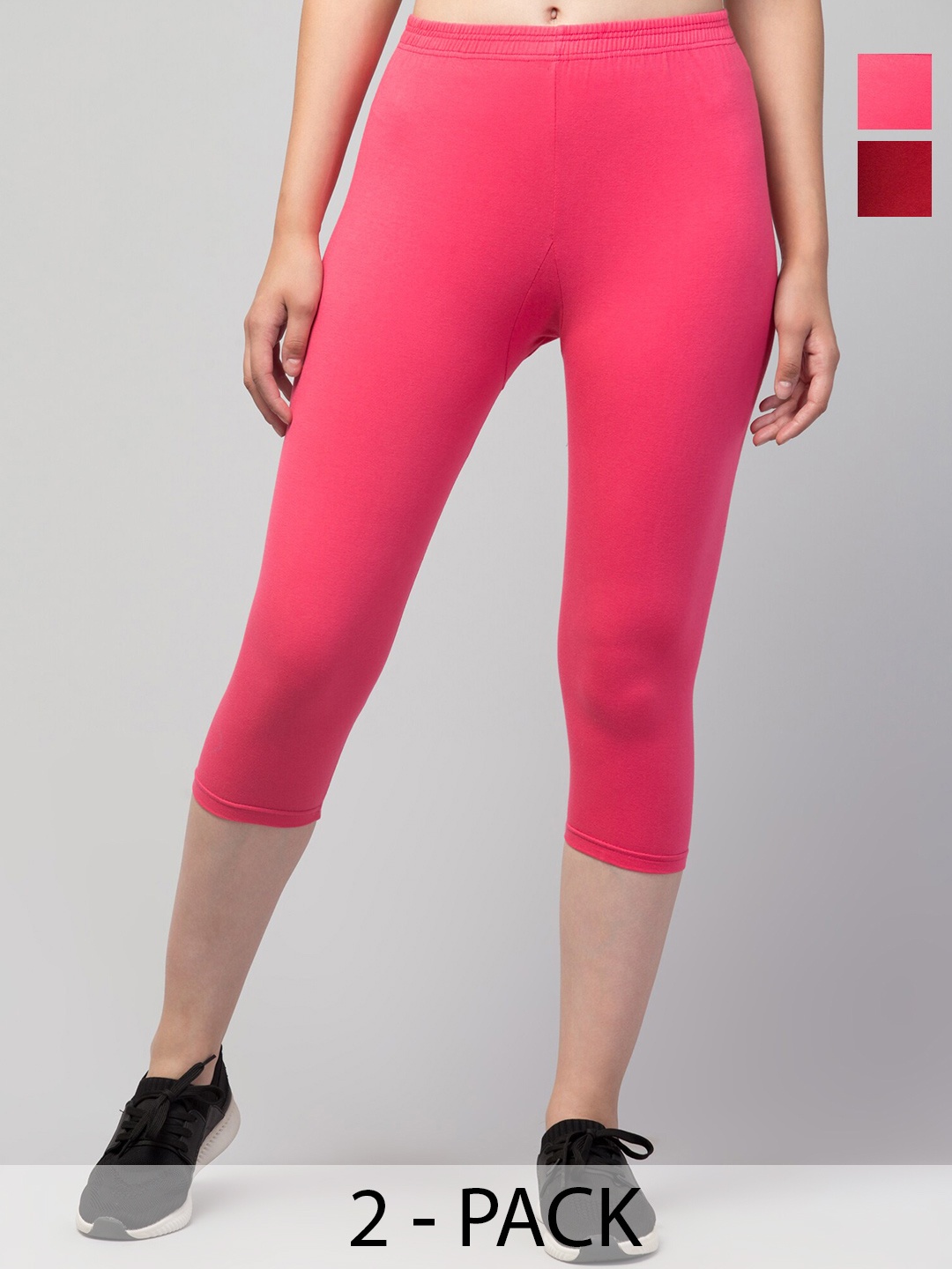 

A-Okay Women Pack Of 2 Skinny Fit Capris, Pink