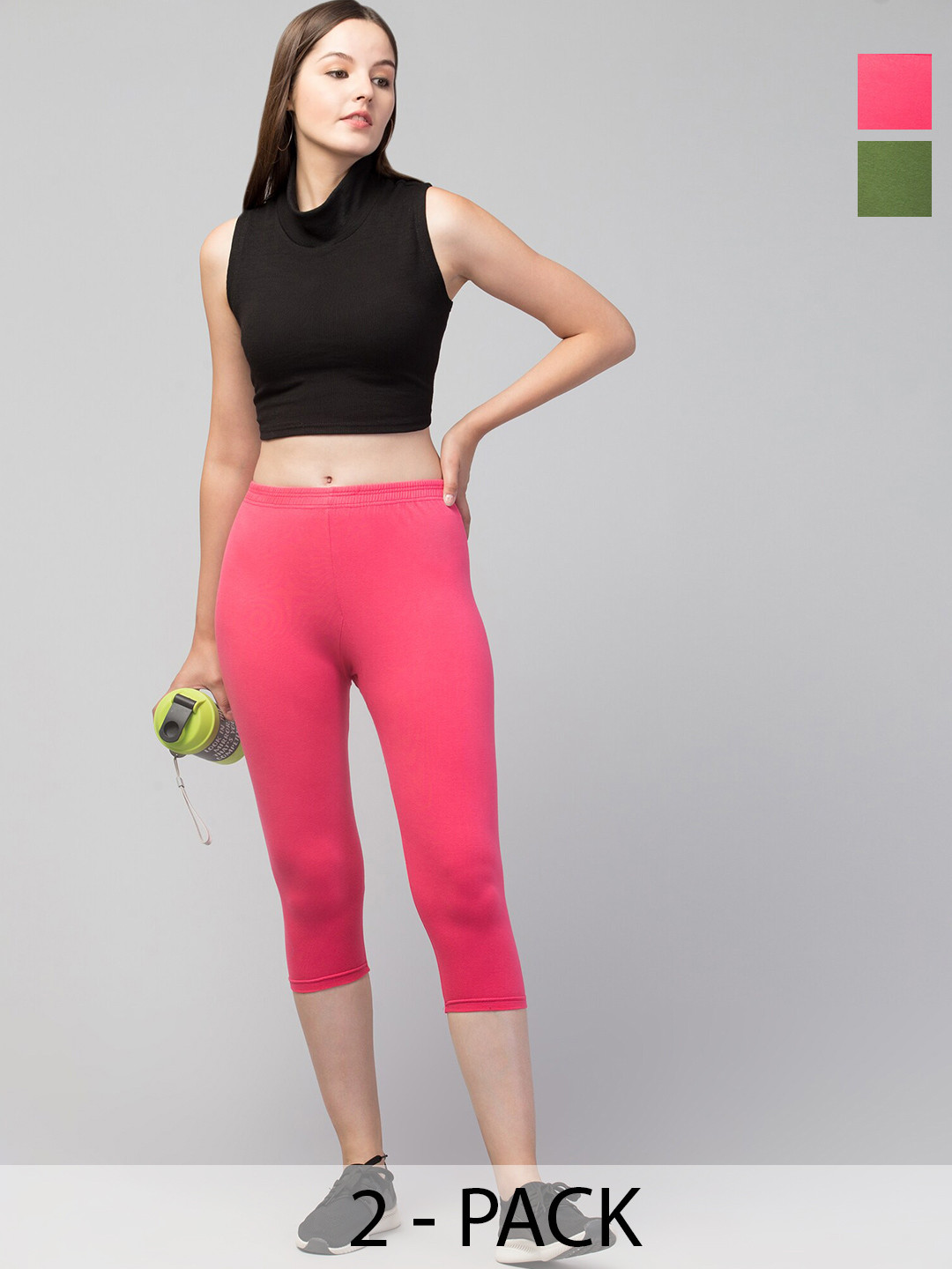 

A-Okay Pack Of 2 Skinny Fit Capris, Pink