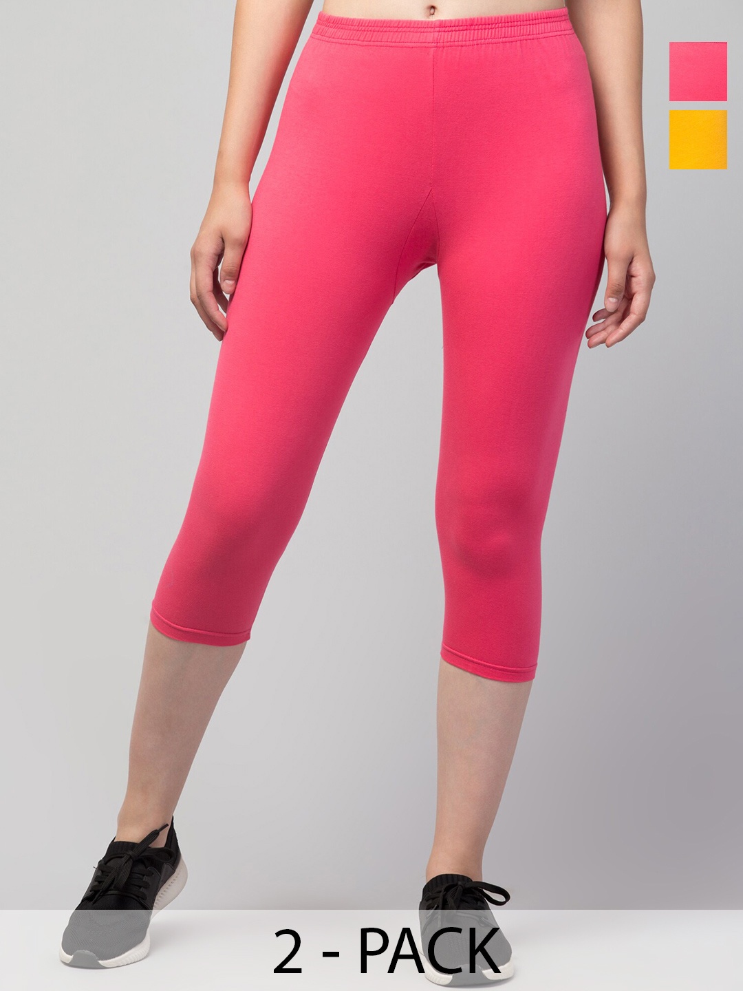

A-Okay Pack Of 2 Mid Rise Skinny Fit Capris, Pink
