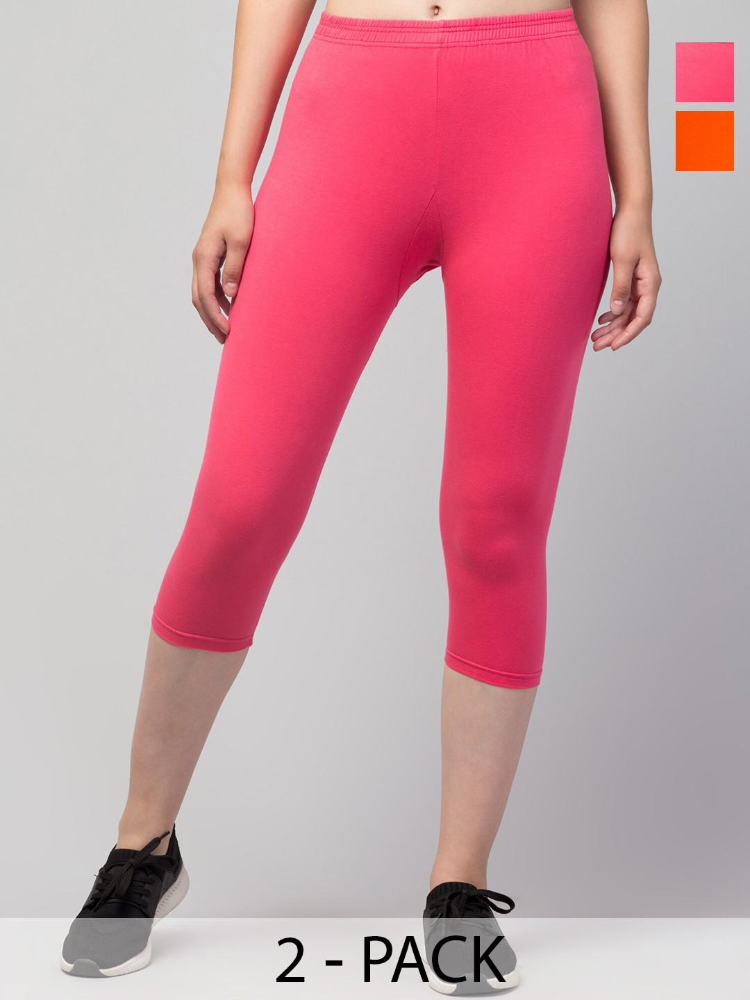 

A-Okay Pack Of 2 Skinny Fit Moisture Absorbent Capris, Pink