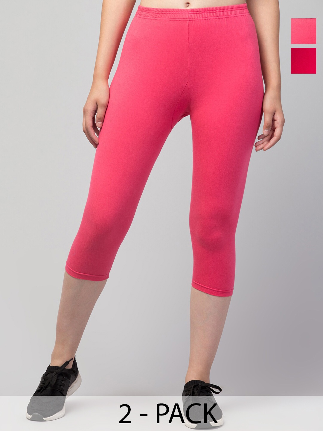 

A-Okay Pack of 2 Skinny Fit Mid-Rise Capris, Pink