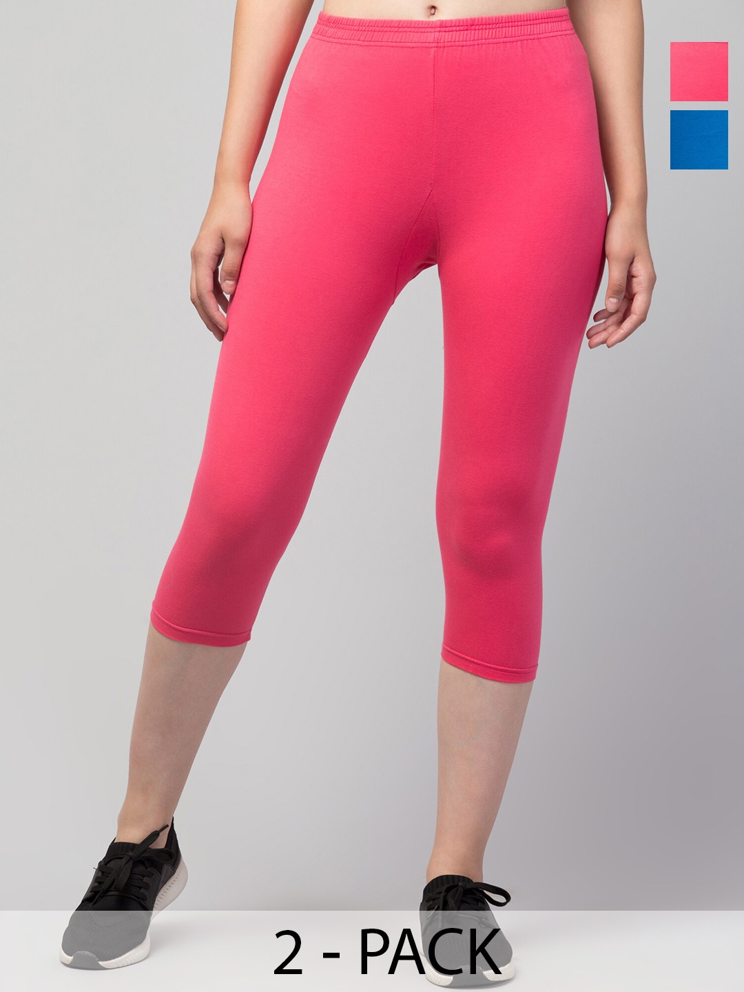 

A-Okay Pack Of 2 Mid Rise Skinny Fit Capris, Pink