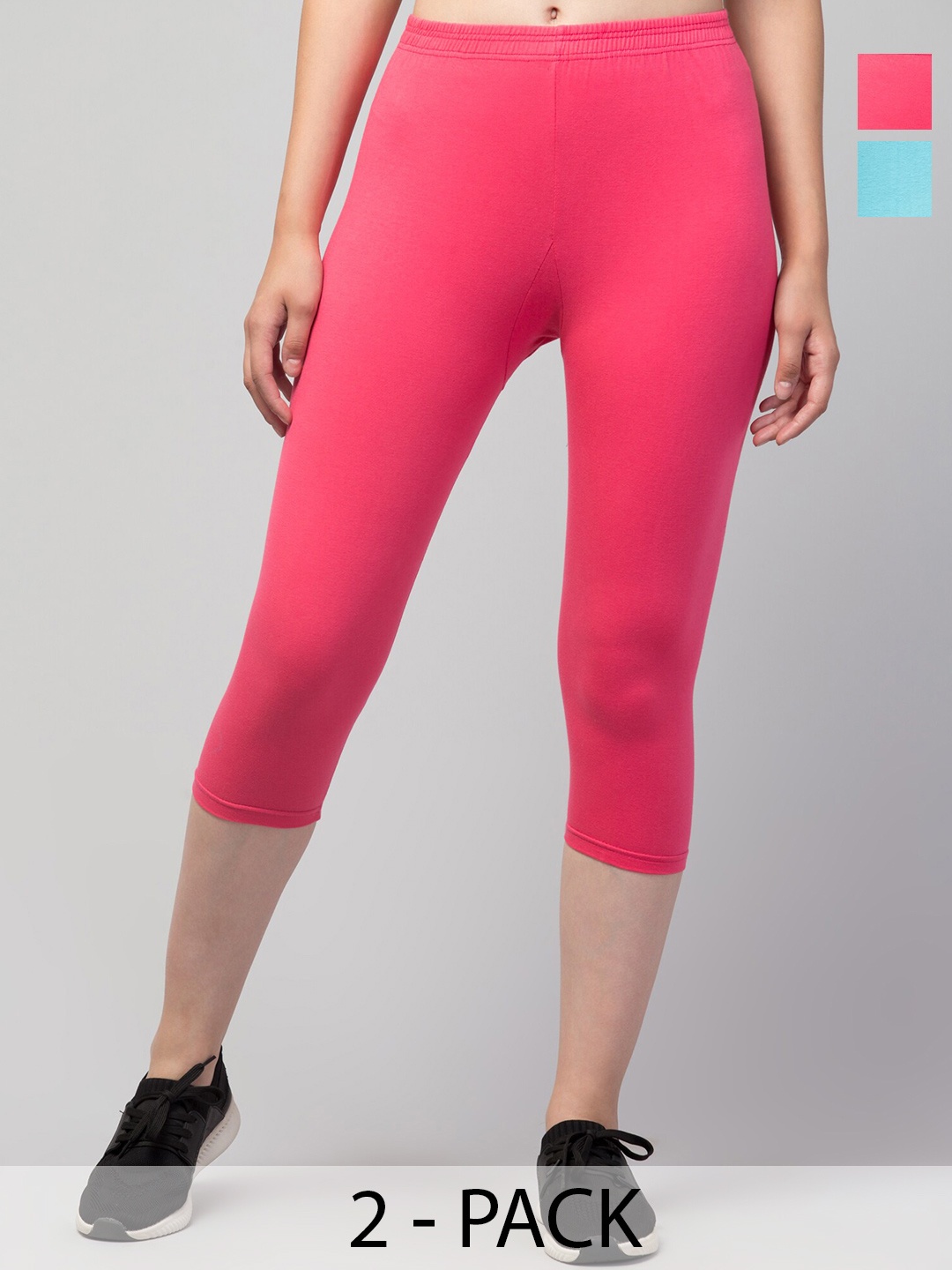 

A-Okay Pack Of 2 Skinny Fit Moisture Absorbent Capris, Pink