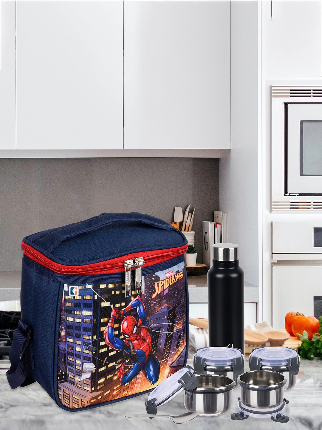 

Kuber Industries Set of 2 Spider-Man Printed Lunch bags, Navy blue