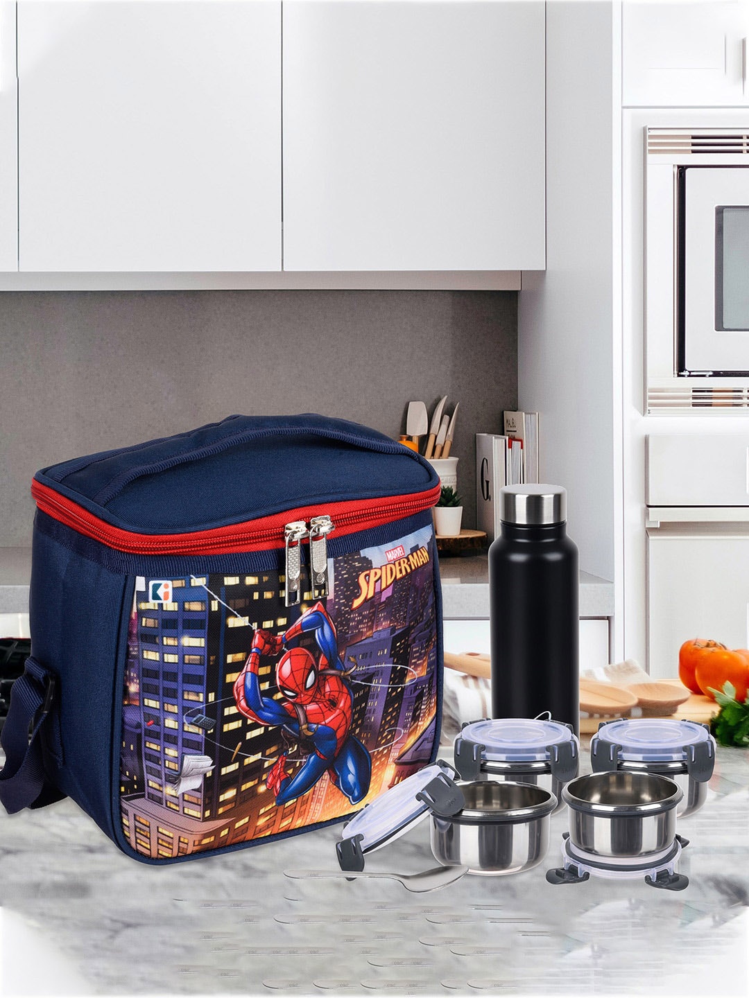 

Kuber Industries Set of 2 Spider-Man Printed Lunch bags, Navy blue