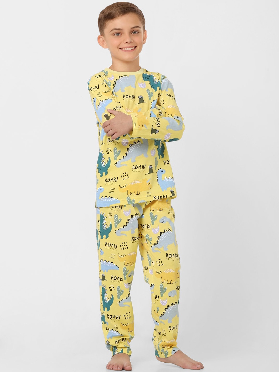

Jack & Jones Junior Boys Conversational Printed Pure Cotton Night Suit, Yellow